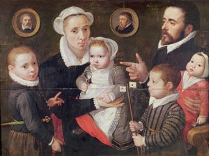 家族の肖像：子供と祖先を持つ両親、1577 作： Frans Menton d